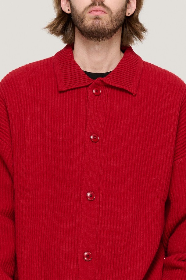 CARGOBROS - 가디건 - BUTTON POINT KNIT CARDIGAN (RED)