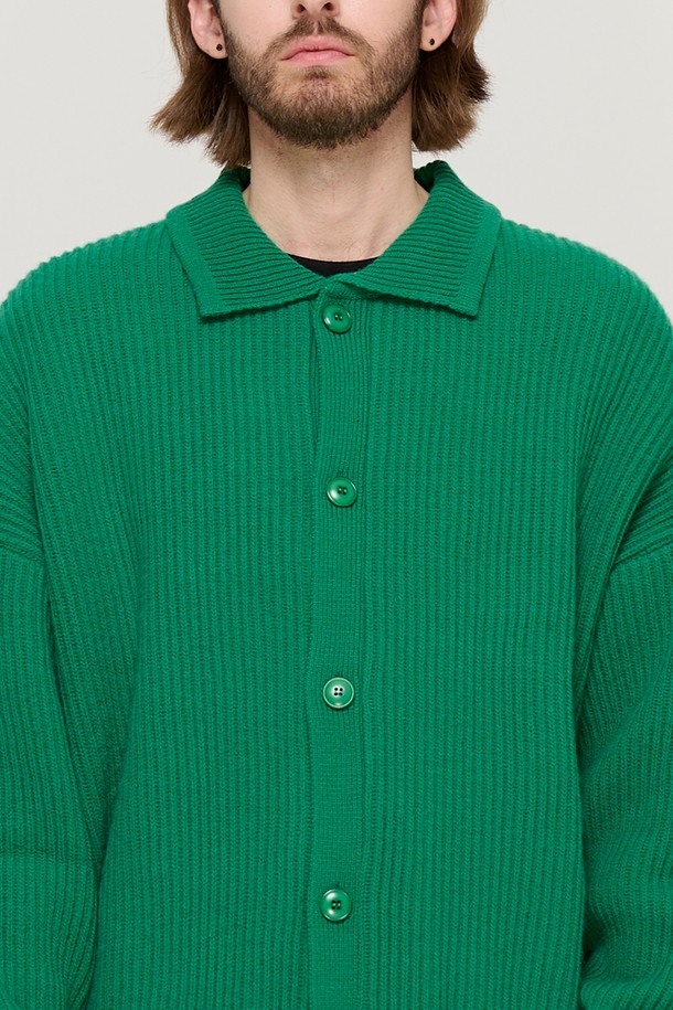 CARGOBROS - 가디건 - BUTTON POINT KNIT CARDIGAN (GREEN)