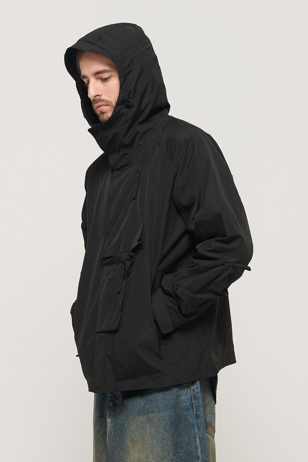 CARGOBROS - 블루종/점퍼 - WATERPROOF CASUAL MULTI-POCKET HOODED WINDBREAKER (BLACK)