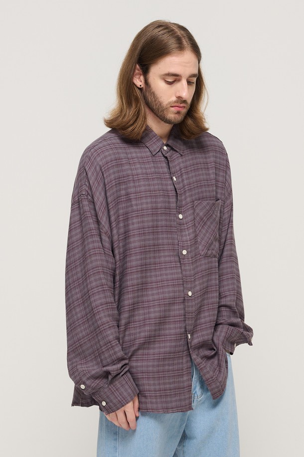 CARGOBROS - 긴팔셔츠 - VINTAGE ROLLING BOXY OVERSIZED CHECK SHIRT (GRAY)