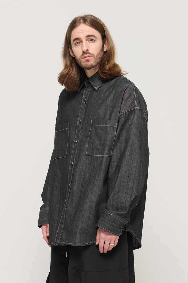 CARGOBROS - 긴팔셔츠 - STITCH DENIM LONG SLEEVE OVERSHIRT (BLACK)