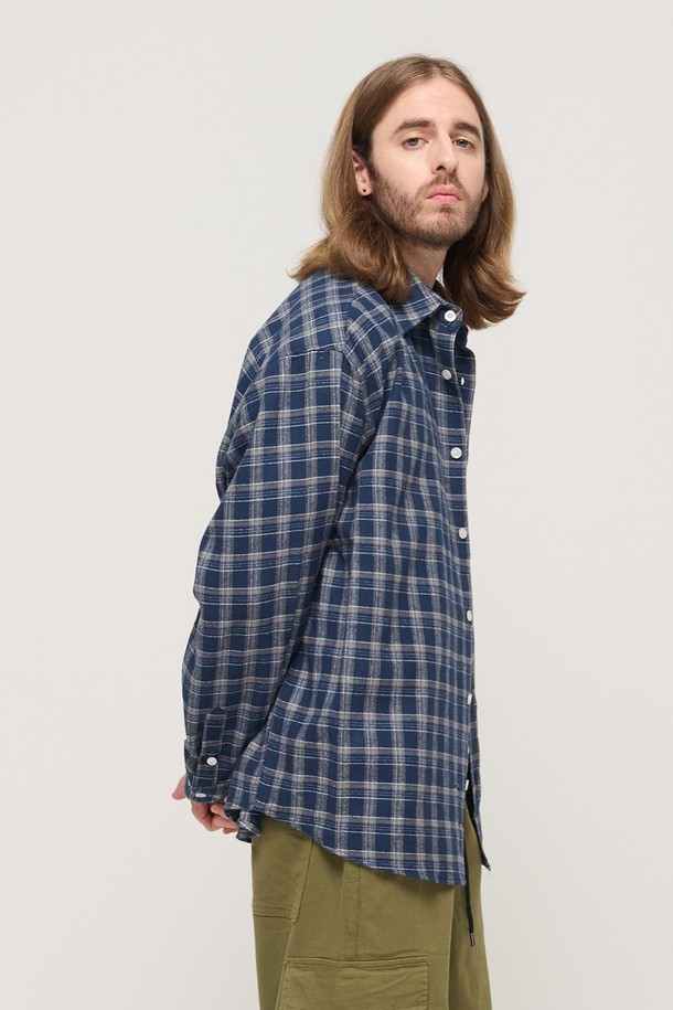 CARGOBROS - 긴팔셔츠 - DAILY SOFT Y2K CHECK SHIRT (NAVY)