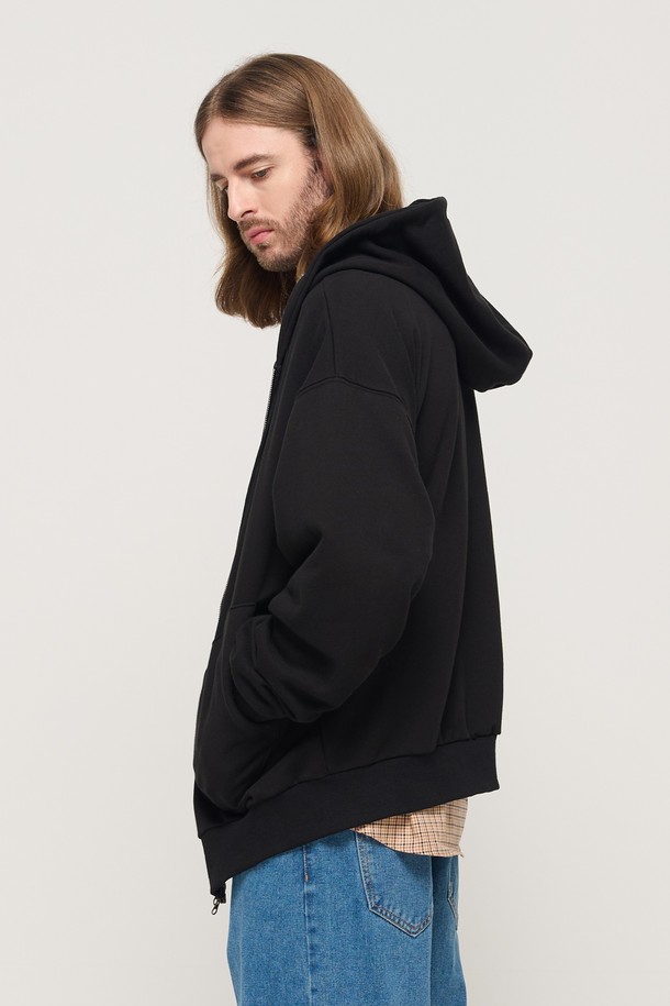 CARGOBROS - 후디 - CIRCLE POCKET OVER FIT  HOOD ZIP UP (BLACK)