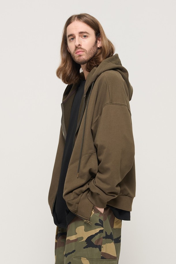 CARGOBROS - 후디 - CIRCLE POCKET OVER FIT  HOOD ZIP UP (KHAKI)