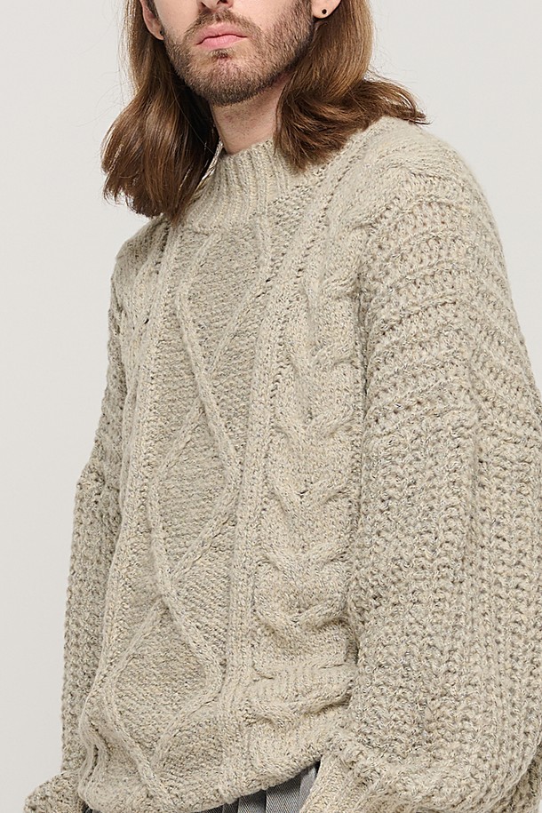 CARGOBROS - 스웨터 - SEMI-OVERSIZE CABLE MOCKNECK SWEATER (GRAY)