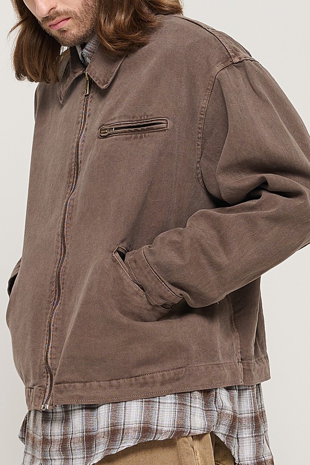 CARGOBROS - 블루종/점퍼 - VINTAGE PIGMENT WORK TRUCKER JACKET (BROWN)