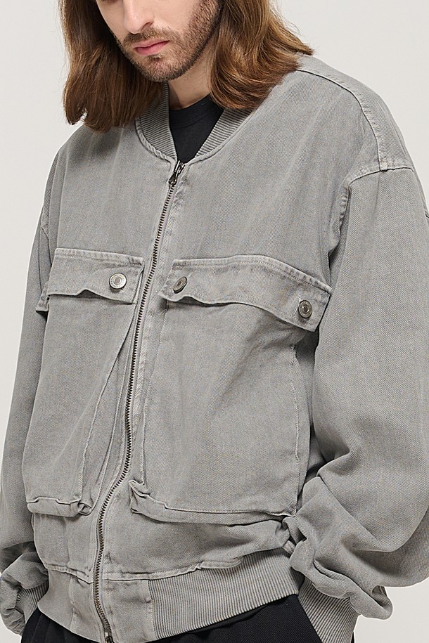 CARGOBROS - 블루종/점퍼 - VINTAGE PIGMENT POCKET POINT WORK JACKET (GRAY)