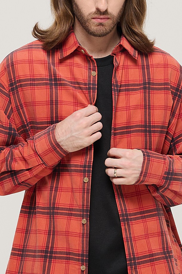 CARGOBROS - 긴팔셔츠 - CORDUROY CLASSIC LOOSE FIT CHECK SHIRT (PINK)