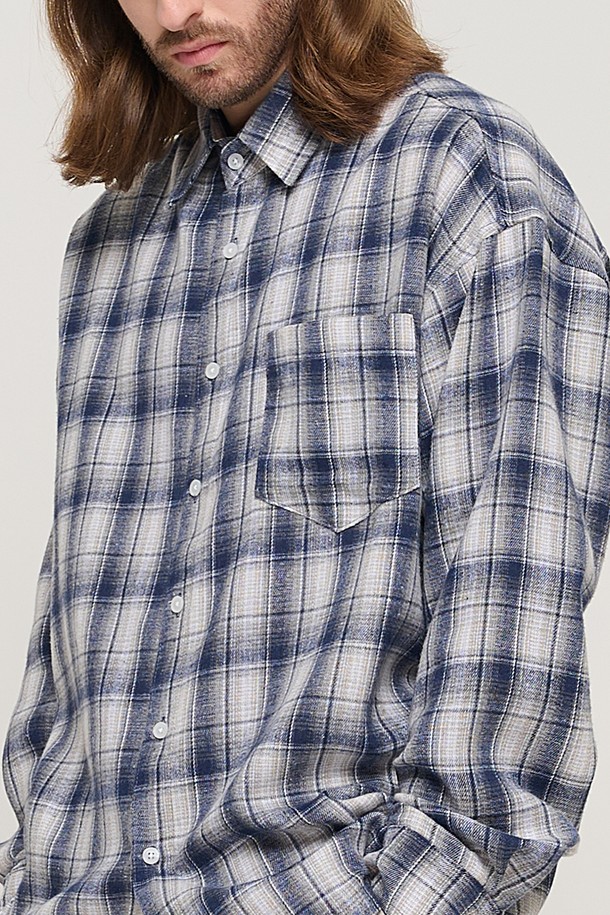 CARGOBROS - 긴팔셔츠 - GRANG OVERSIZED CHECK SHIRT (NAVY)