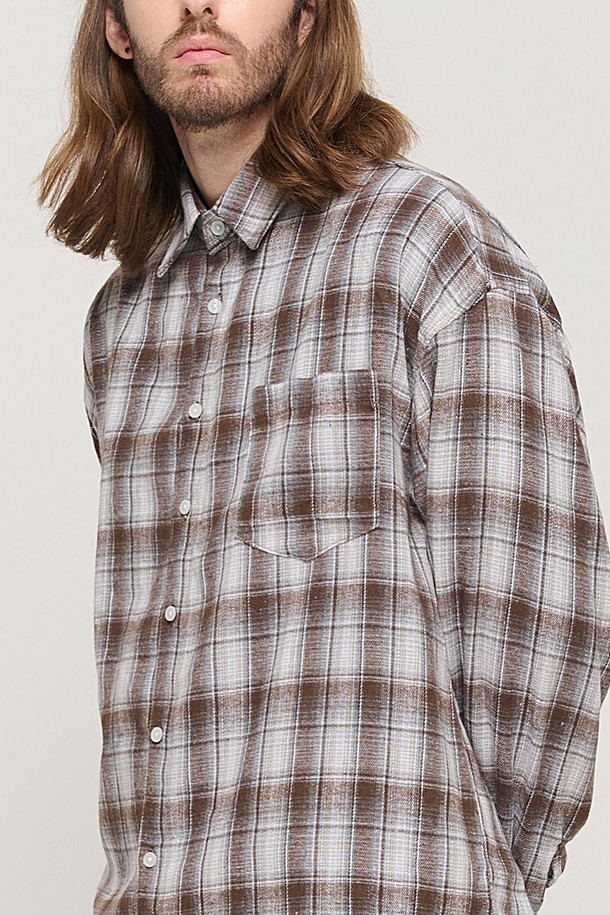 CARGOBROS - 긴팔셔츠 - GRANG OVERSIZED CHECK SHIRT (BROWN)