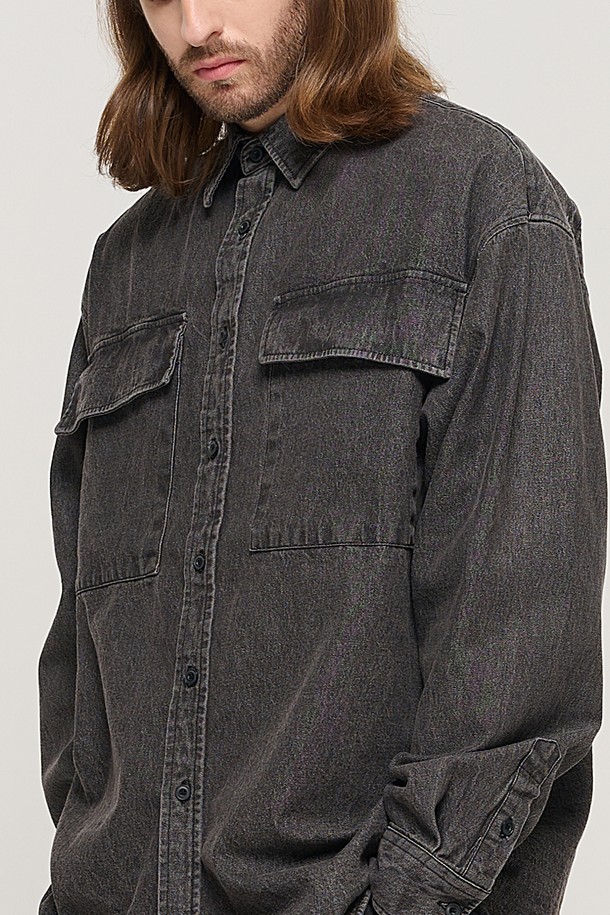 CARGOBROS - 긴팔셔츠 - TWO POCKET DENIM OVER SHIRT (BLACK)