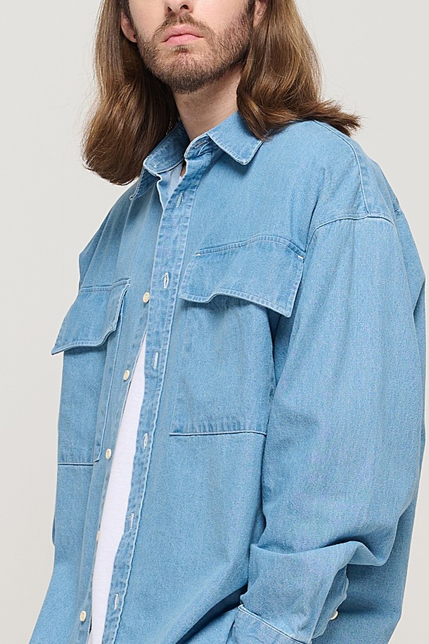 CARGOBROS - 긴팔셔츠 - TWO POCKET DENIM OVER SHIRT (BLUE)