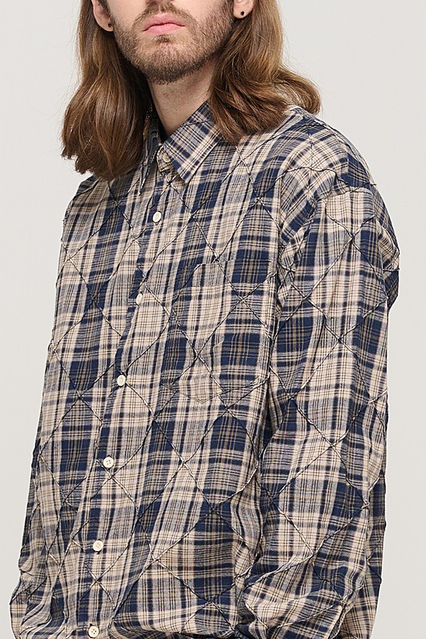 CARGOBROS - 긴팔셔츠 - SLIM QUILTING POINT CHECK SHIRT (NAVY)