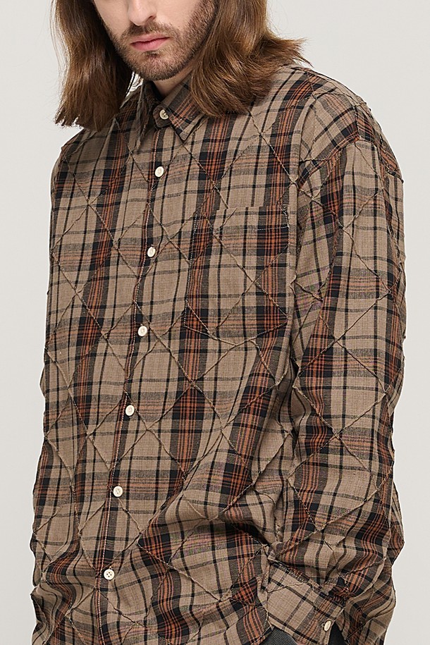 CARGOBROS - 긴팔셔츠 - SLIM QUILTING POINT CHECK SHIRT (BROWN)