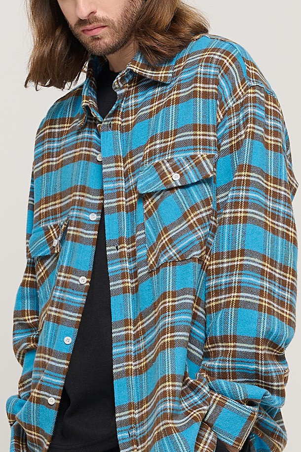 CARGOBROS - 긴팔셔츠 - CB TWO POCKET OVER CHECK SHIRT (BLUE)