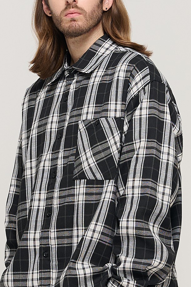 CARGOBROS - 긴팔셔츠 - RETRO COTTON OVERSIZED CHECK SHIRT (BLACK)