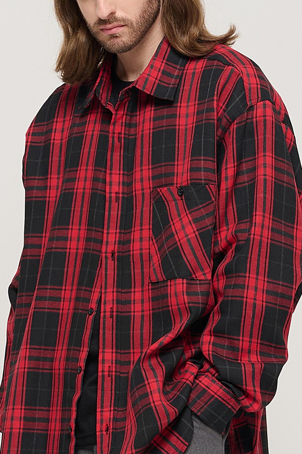 CARGOBROS - 긴팔셔츠 - RETRO COTTON OVERSIZED CHECK SHIRT (RED)