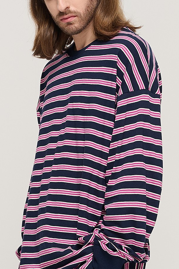 CARGOBROS - 긴팔티셔츠 - STRIPE OVER LONG SLEEVE TEE  (NAVY/PINK)