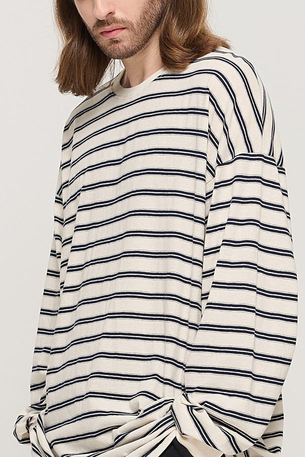 CARGOBROS - 긴팔티셔츠 - STRIPE OVER LONG SLEEVE TEE  (IVORY/NAVY)