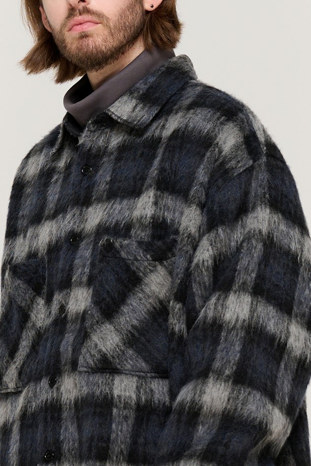 CARGOBROS - 블루종/점퍼 - OVERSIZED WOOL CHECK SHIRT JACKET (BLACK)