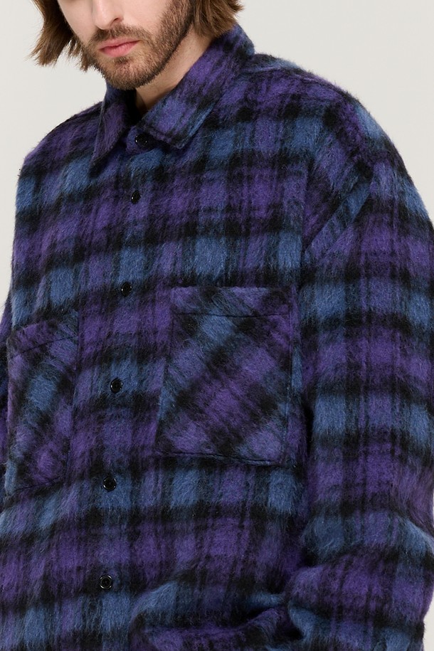 CARGOBROS - 블루종/점퍼 - OVERSIZED WOOL CHECK SHIRT JACKET (PURPLE)