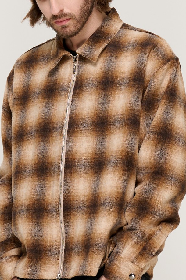 CARGOBROS - 긴팔셔츠 - WOOL PLAID 2-WAY  SHIRT (BROWN)