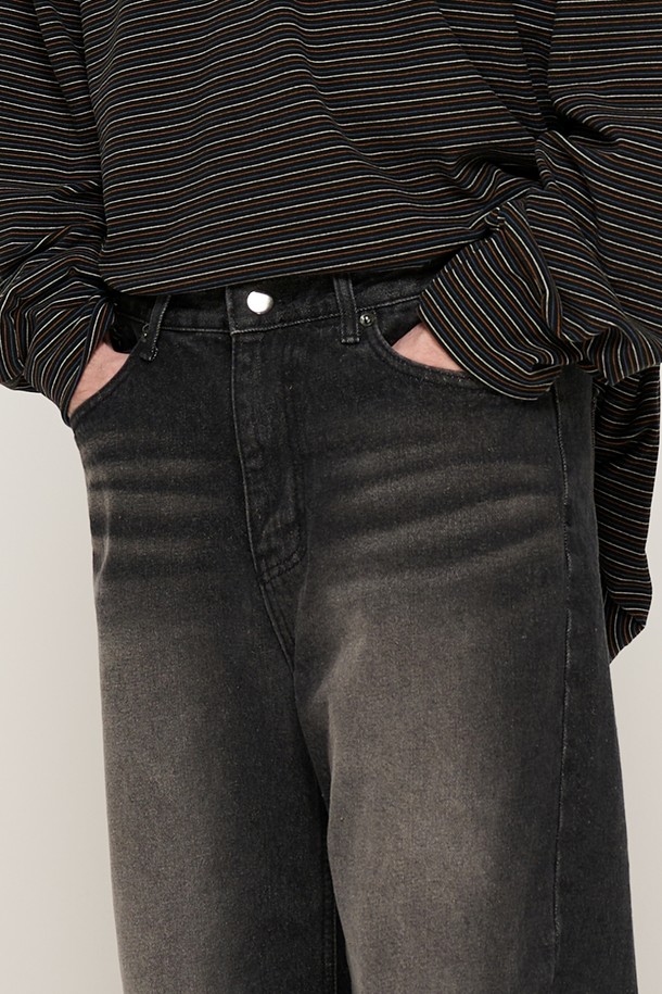 CARGOBROS - 데님 - VINTAGE WASHING SEMI-WIDE DENIM PANTS (BLACK)