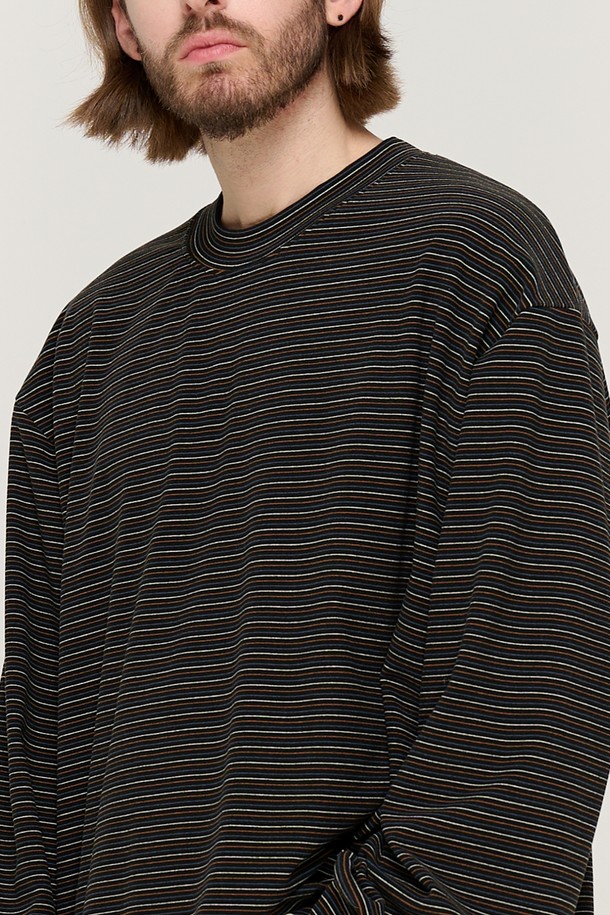 CARGOBROS - 긴팔티셔츠 - LINE NAPPING STRIPE LONG SLEEVE TEE (BLACK)