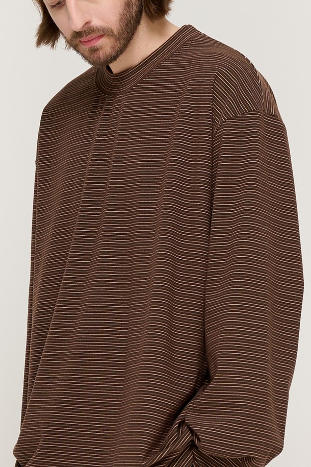 CARGOBROS - 긴팔티셔츠 - LINE NAPPING STRIPE LONG SLEEVE TEE (BROWN)