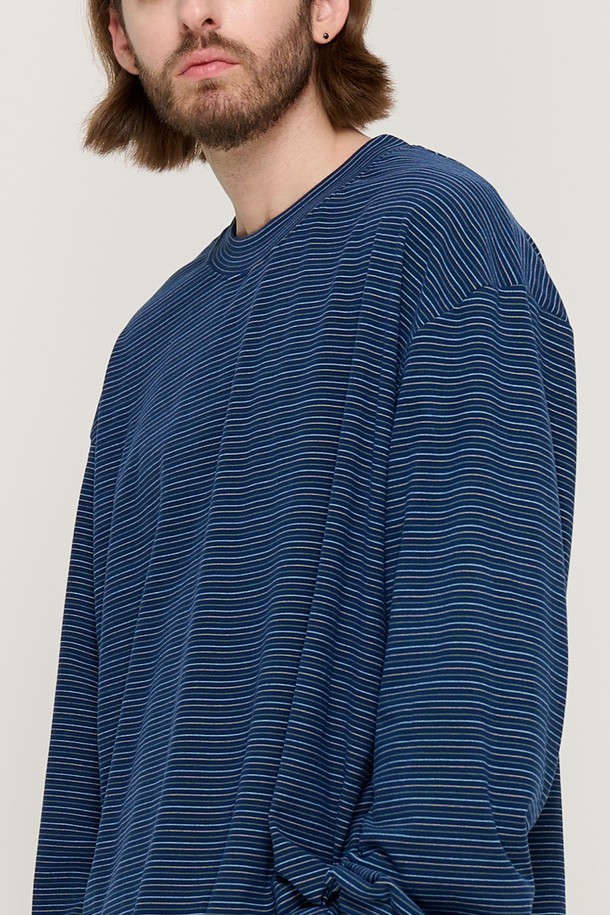 CARGOBROS - 긴팔티셔츠 - LINE NAPPING STRIPE LONG SLEEVE TEE (NAVY)