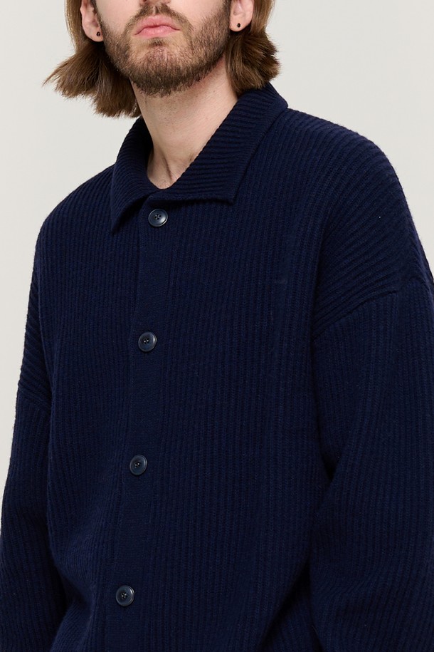 CARGOBROS - 가디건 - BUTTON POINT KNIT CARDIGAN (NAVY)