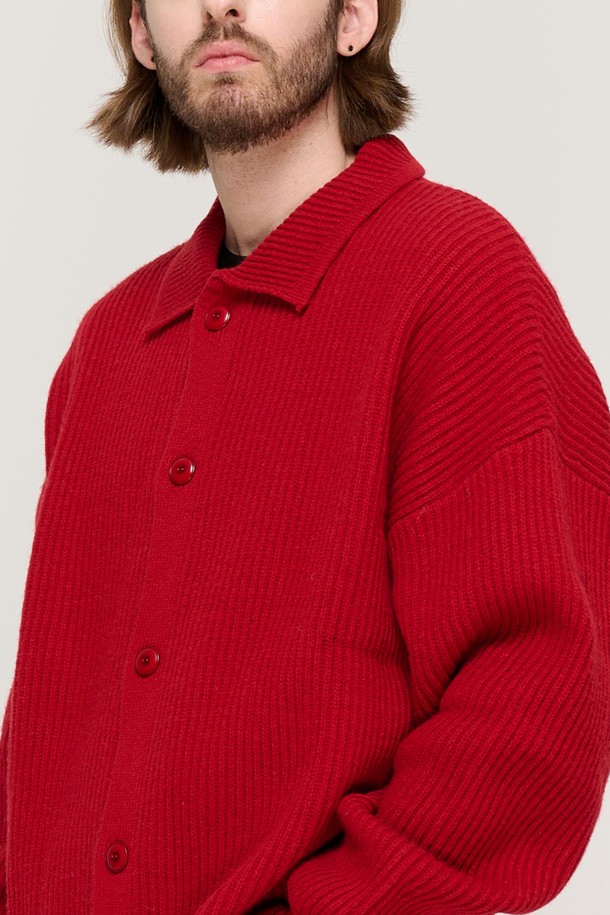 CARGOBROS - 가디건 - BUTTON POINT KNIT CARDIGAN (RED)