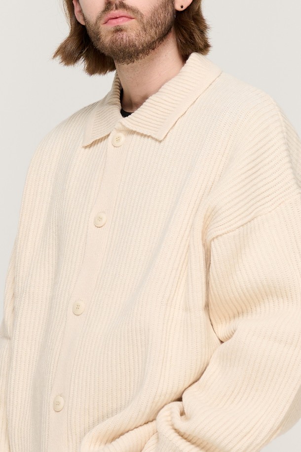 CARGOBROS - 가디건 - BUTTON POINT KNIT CARDIGAN (IVORY)