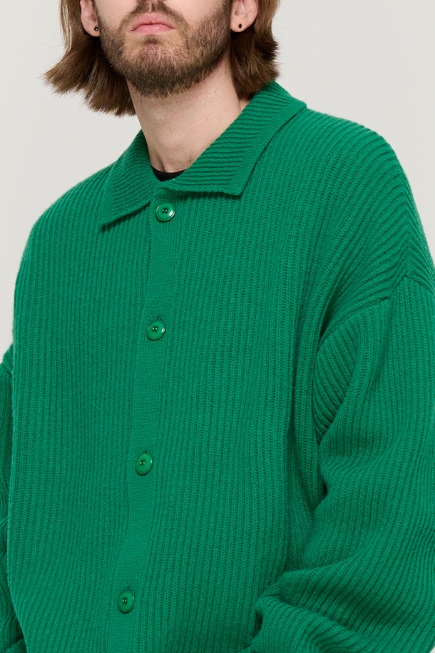 CARGOBROS - 가디건 - BUTTON POINT KNIT CARDIGAN (GREEN)