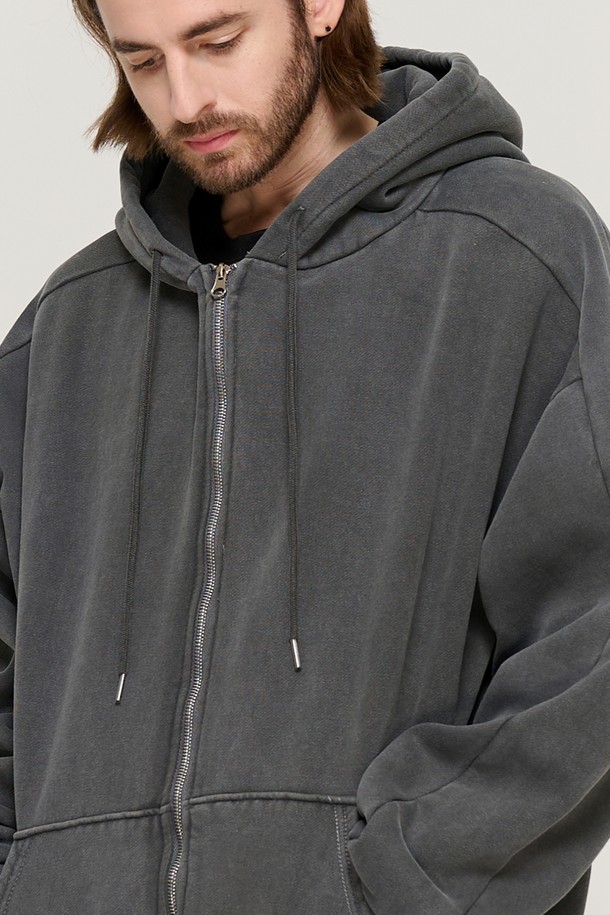 CARGOBROS - 후디 - PIGMENT DYING HOOD ZIP-UP (CHARCOAL)