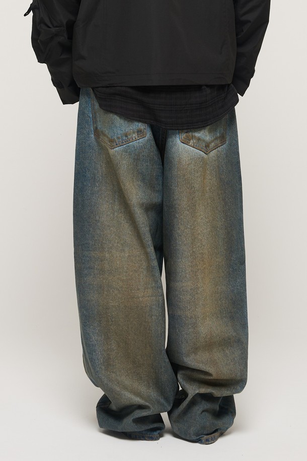 CARGOBROS - 데님 - VINTAGE COATING WIDE STYLE FIT DENIM PANTS (MEDIUM BLUE)