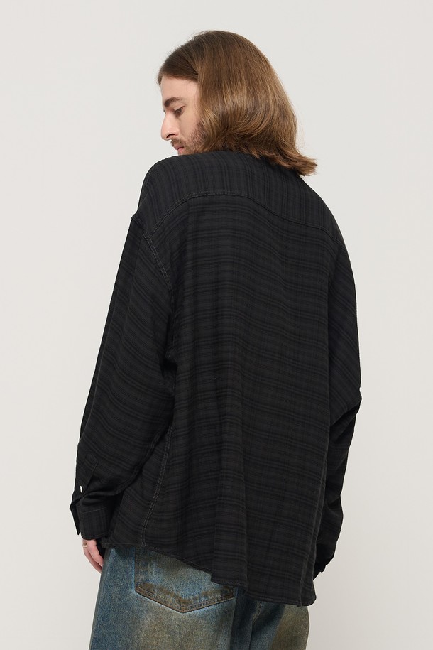 CARGOBROS - 긴팔셔츠 - VINTAGE ROLLING BOXY OVERSIZED CHECK SHIRT (BLACK)