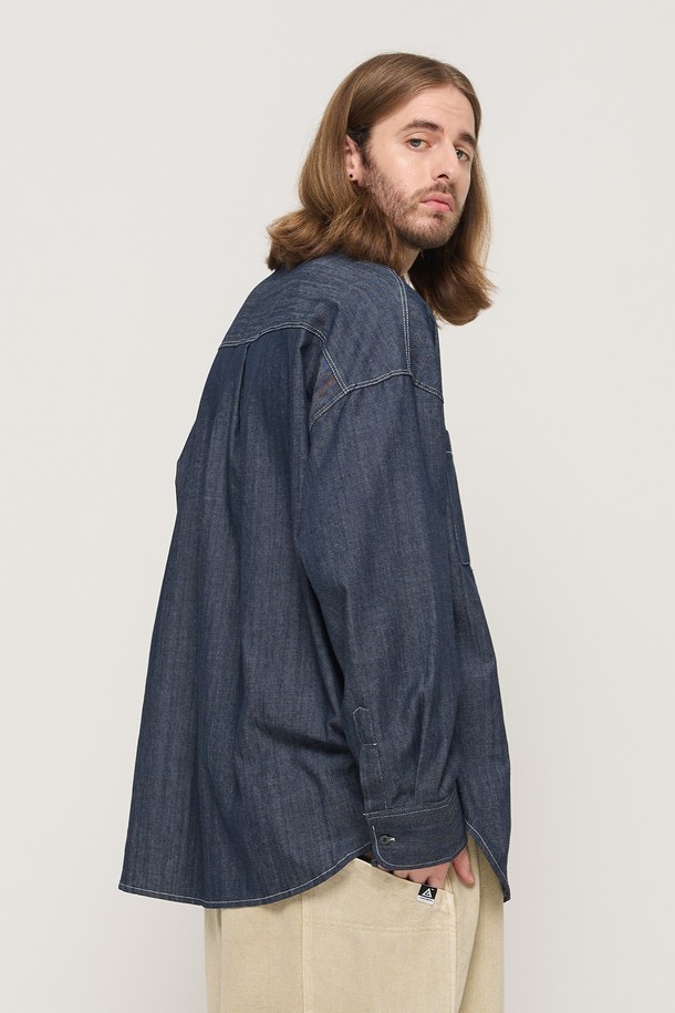 CARGOBROS - 긴팔셔츠 - STITCH DENIM LONG SLEEVE OVERSHIRT (BLUE)