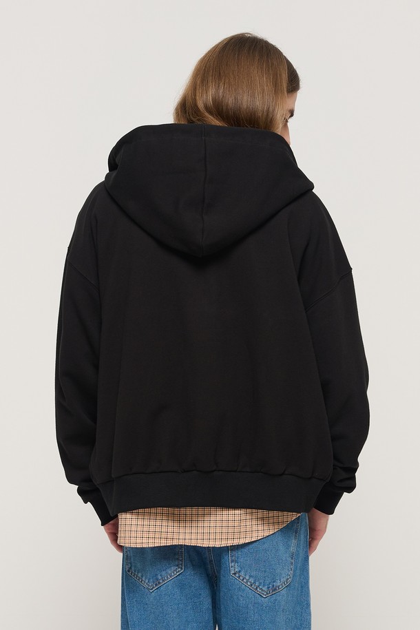 CARGOBROS - 후디 - CIRCLE POCKET OVER FIT  HOOD ZIP UP (BLACK)