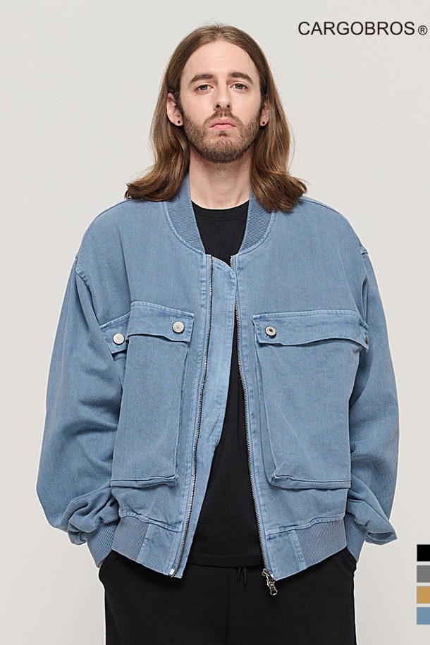 CARGOBROS - 블루종/점퍼 - VINTAGE PIGMENT POCKET POINT WORK JACKET (BLUE)