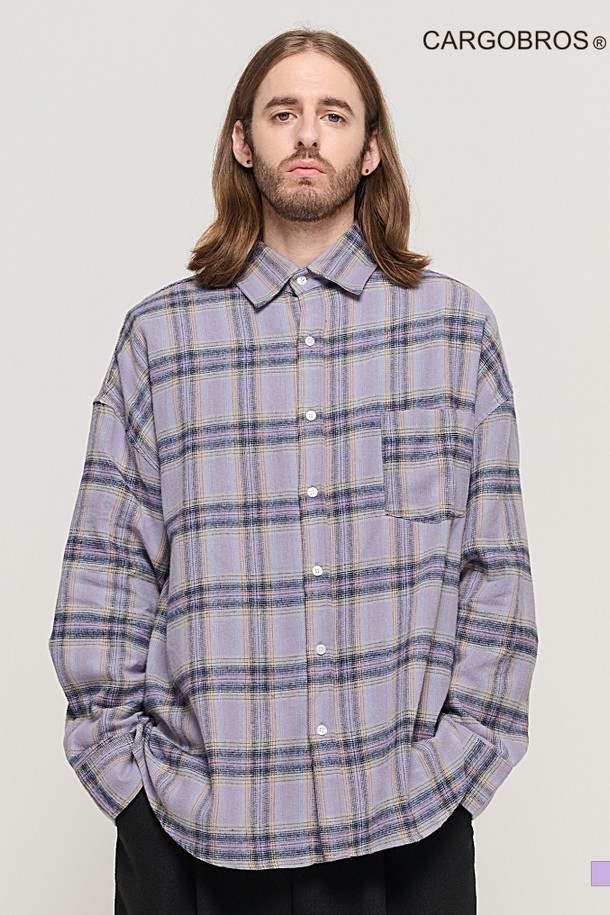 CARGOBROS - 긴팔셔츠 - CB FLANNEL OVER CHECK SHIRT (LAVENDER)