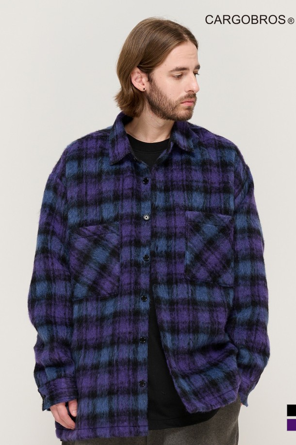 CARGOBROS - 블루종/점퍼 - OVERSIZED WOOL CHECK SHIRT JACKET (PURPLE)