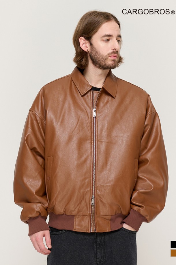 CARGOBROS - 블루종/점퍼 - LIKE ECO LEATHER JUMPER (BROWN)