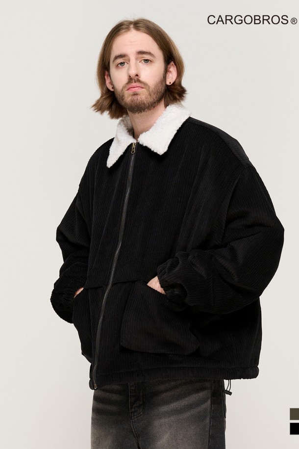 CARGOBROS - 블루종/점퍼 - CORDUROY TRACKER WOOL WOLK JUMPER (BLACK)