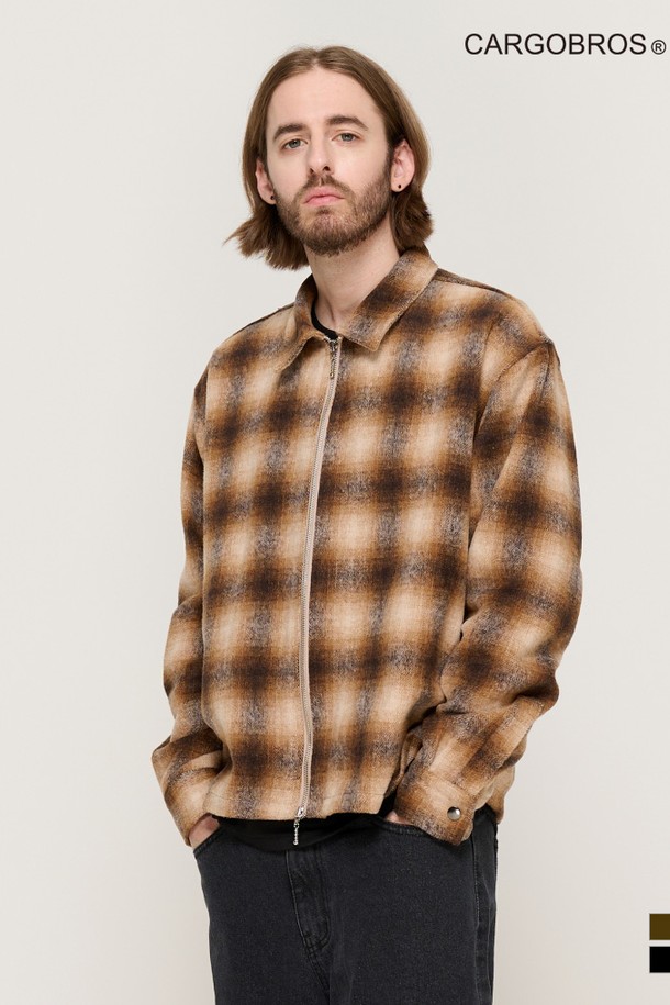 CARGOBROS - 긴팔셔츠 - WOOL PLAID 2-WAY  SHIRT (BROWN)