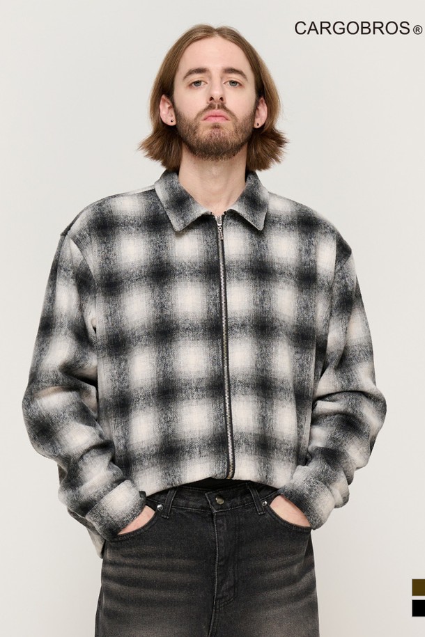 CARGOBROS - 긴팔셔츠 - WOOL PLAID 2-WAY  SHIRT (BLACK)