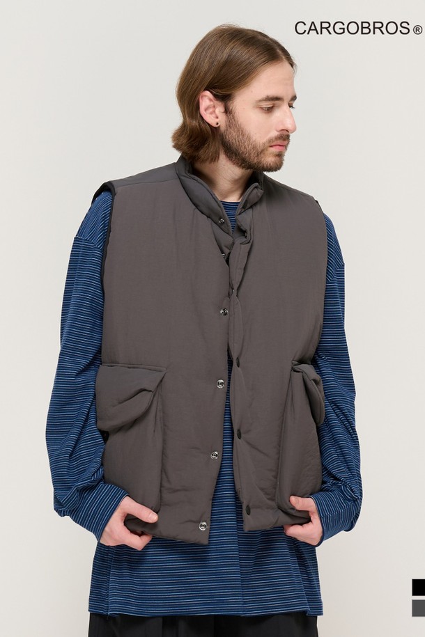 CARGOBROS - 베스트 - TWO-TO-TWO DOUBLE-POCKET PADDING VEST (CHARCOAL)