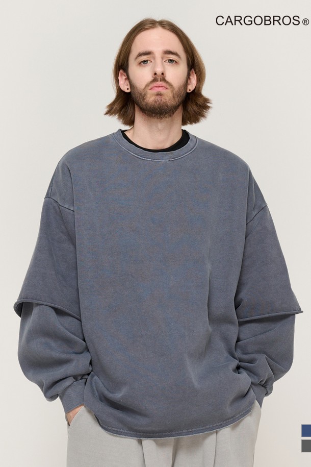 CARGOBROS - 스웨트셔츠 - PIGMENT WASHED LAYERED MTM (NAVY)