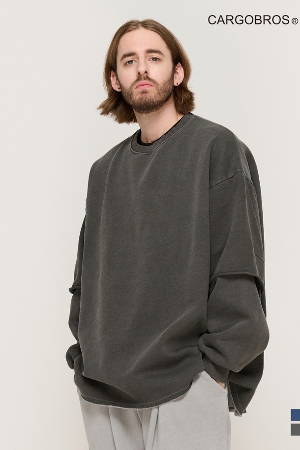 CARGOBROS - 스웨트셔츠 - PIGMENT WASHED LAYERED MTM (CHARCOAL)