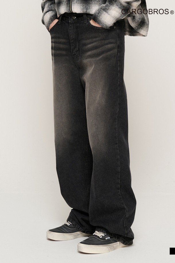 CARGOBROS - 데님 - VINTAGE WASHING SEMI-WIDE DENIM PANTS (BLACK)